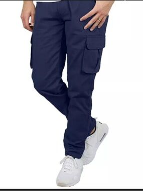 Wicked Stitch Men's Navy Utility Cargo Pants. Size 34. Cotton Blend. EUC Pockets